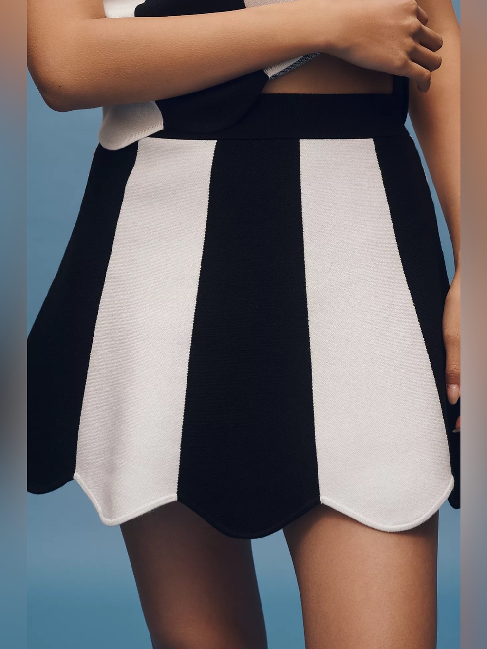 Maeve Striped Black and White Scallop-Hem Women’s Skirt - Picture 4 of 4